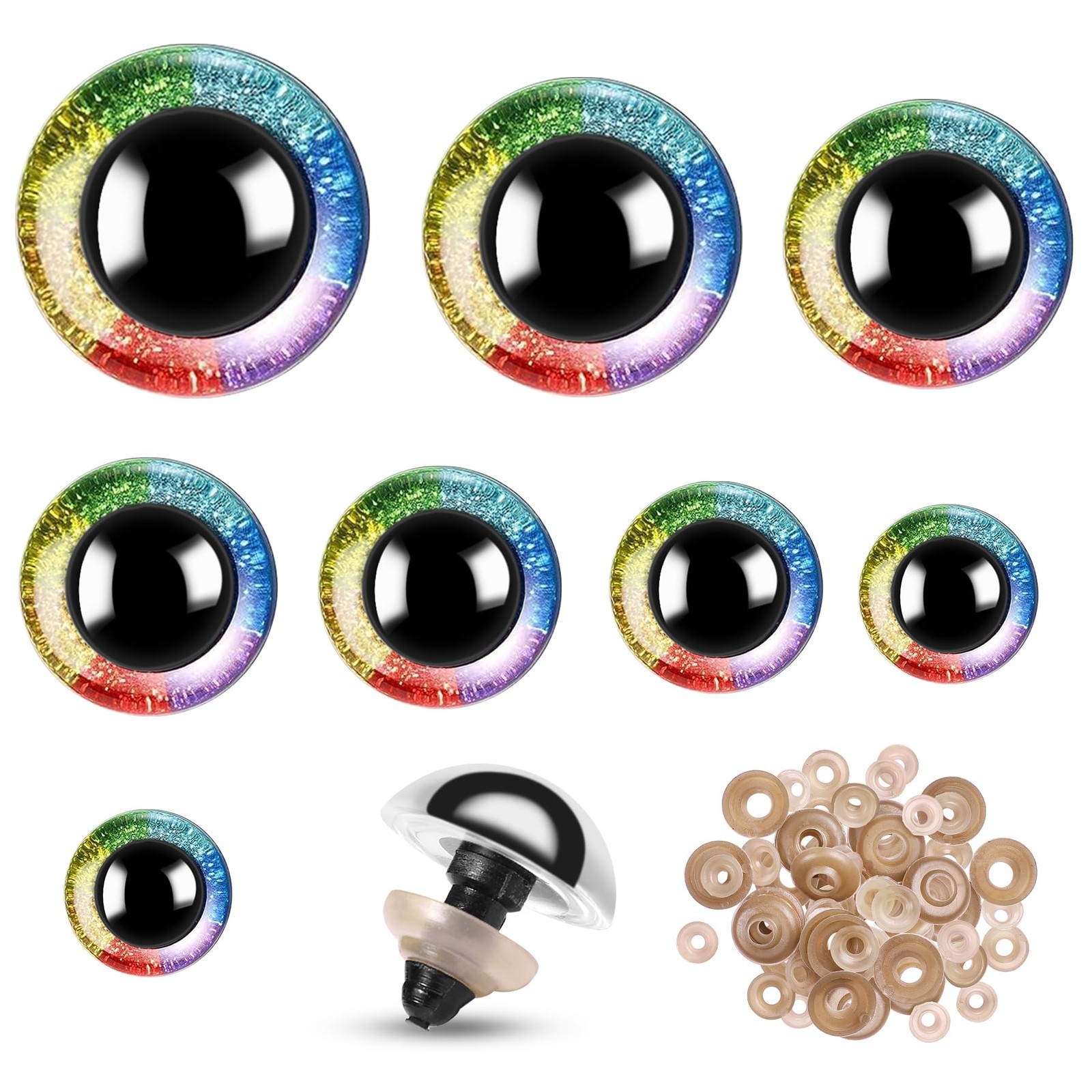160pcs Rainbow Glitter Safety Eyes for Amigurumi Large Plastic Eye 