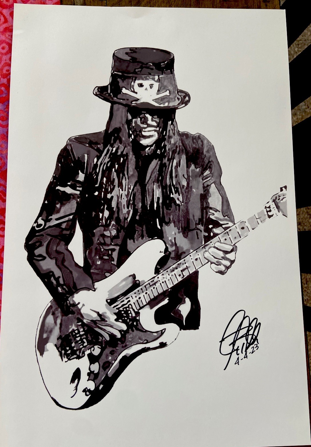 11x17 SIGNED DATED GREG SELLARS BW DRAWING MICK MARS MOTLEY CRUE GLAM ROCK BAND