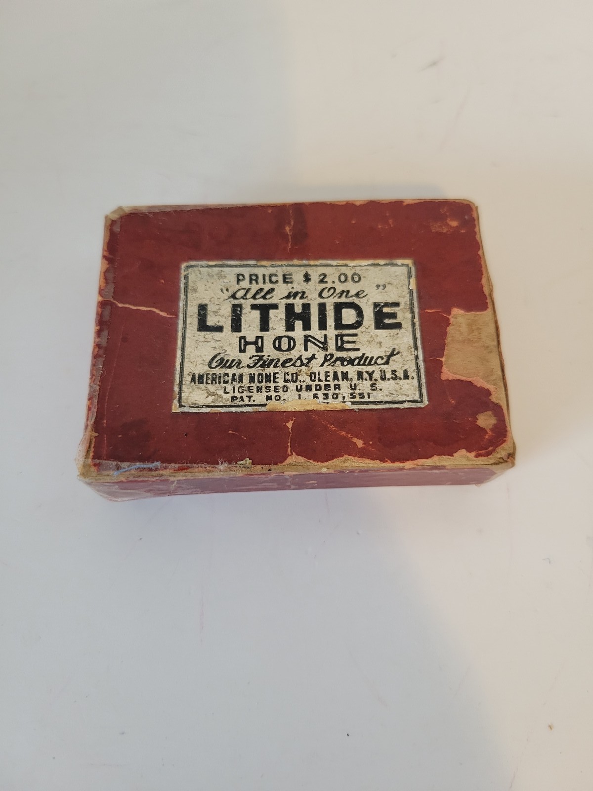 Vintage Lithide Hone Sharpening Stone American Hone Co. Olean NY Patent 1430551