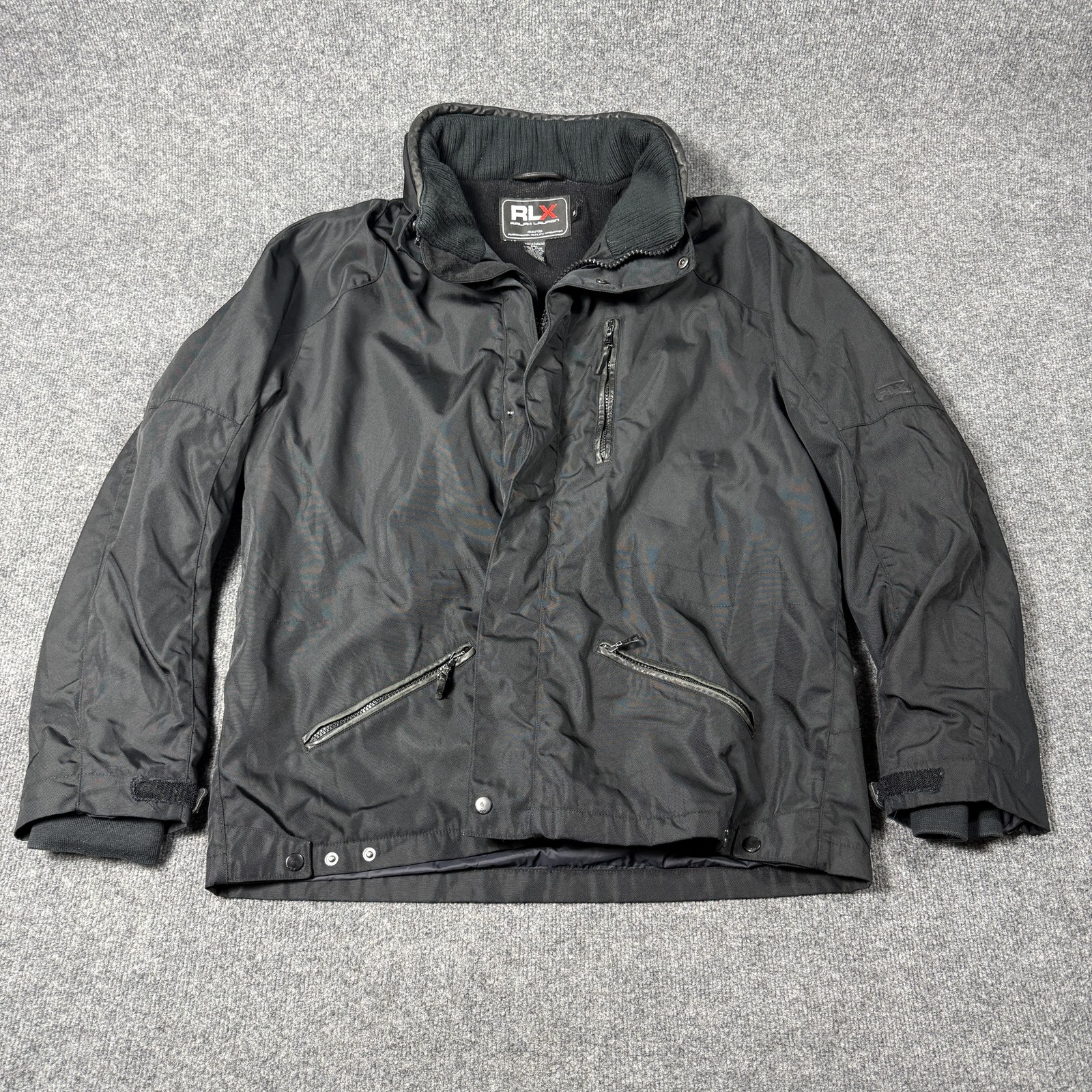 RLX Ralph Lauren Jacket Mens XL Black Insulated Parka Full Zip Pockets FLAWS