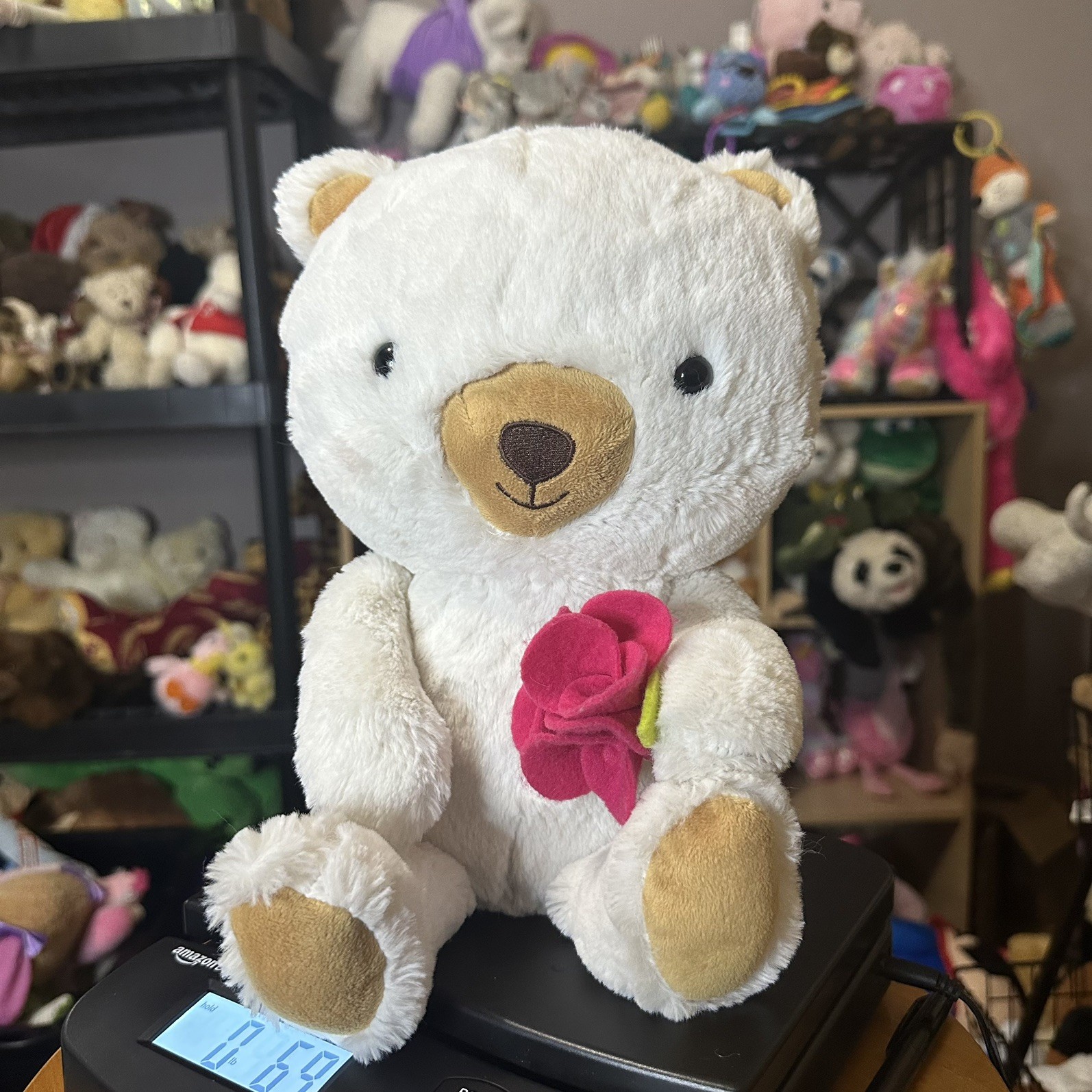 Hallmark Bella White Teddy Bear Blushing Pink Flower Gift Stuffed Animal Plush