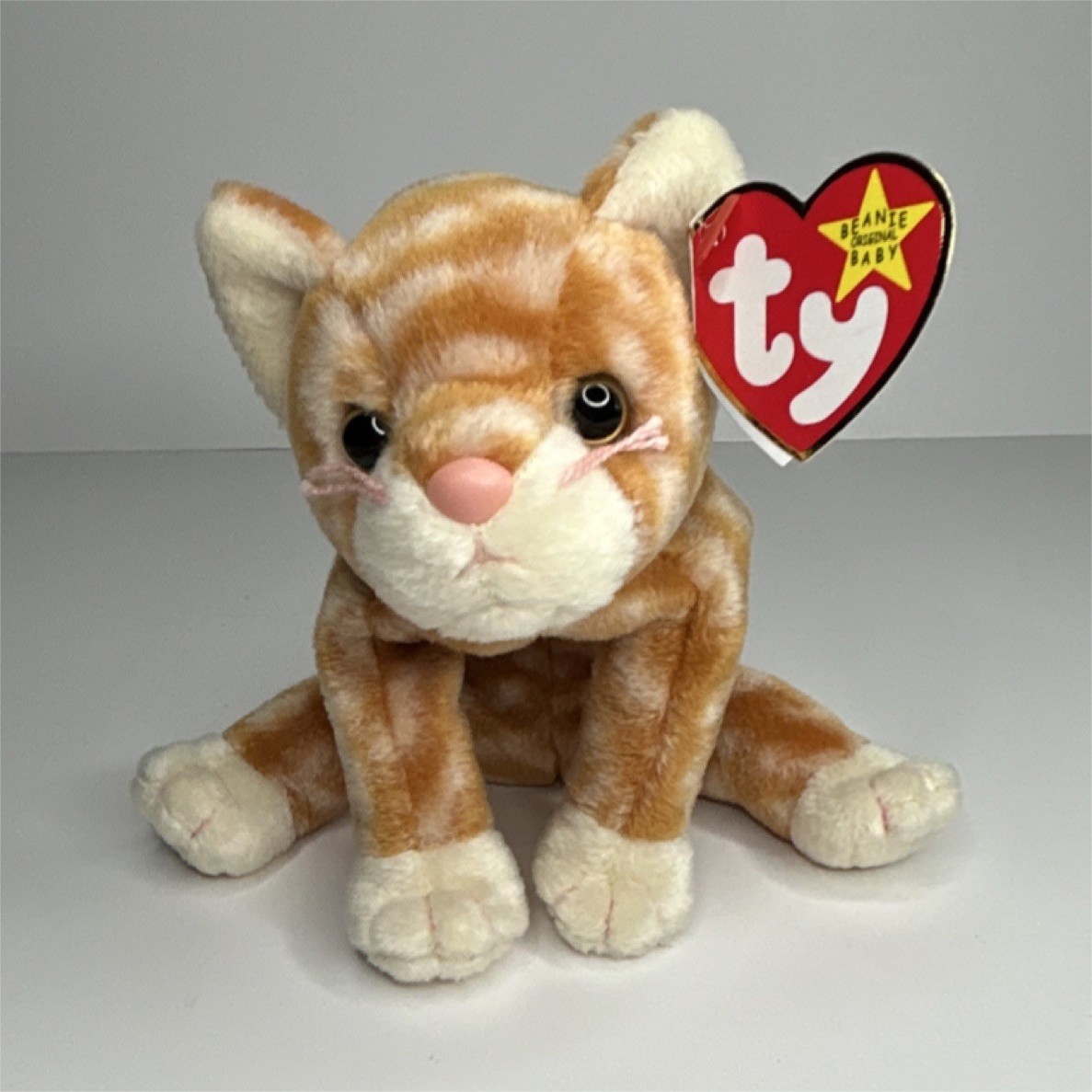 Ty Beanie Baby AMBER Cat - Orange Tabby - 1999 Retired Original Plush With Tags