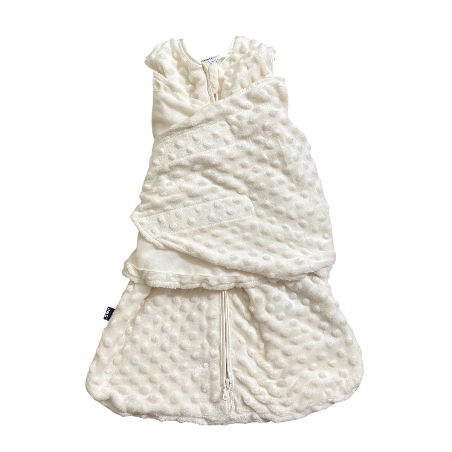 HALO SleepSack Swaddle Newborn 0-3M Cream Minky Dot 3-Way Adjustable Sleep Bag