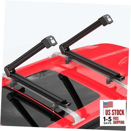  Lockable Ski Racks Snowboard Racks CrossBars Rack with Metal Lock and Rubber 