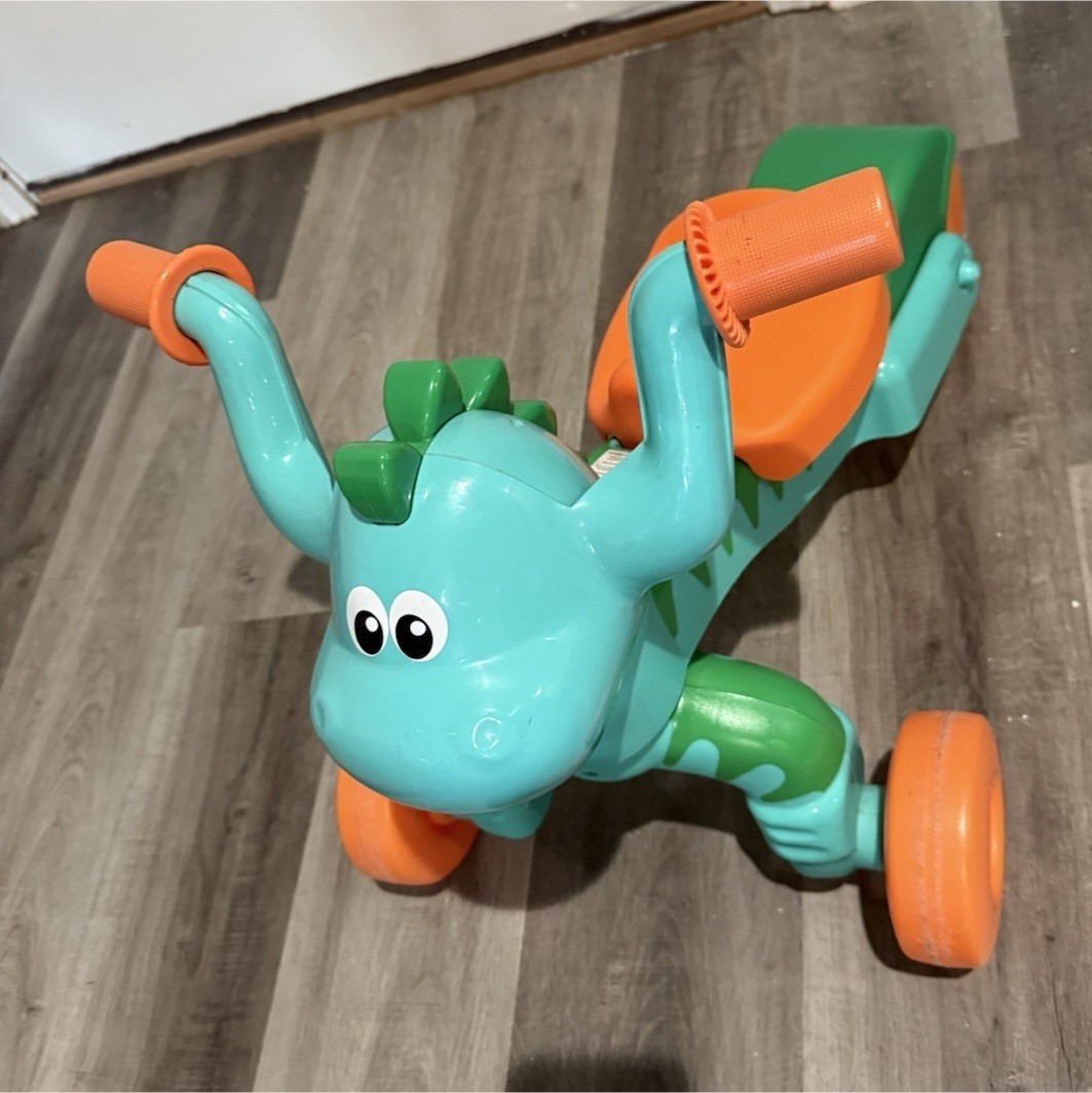American Plastic Toys Dinosaur Tricycle Green Orange Ride-On for Kids 1-4 Years