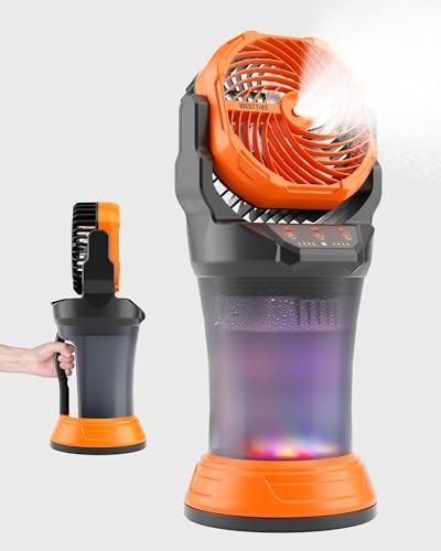 Portable Misting Fan with Large Battery Fan-Rechargeable Outdoor Misting Orange