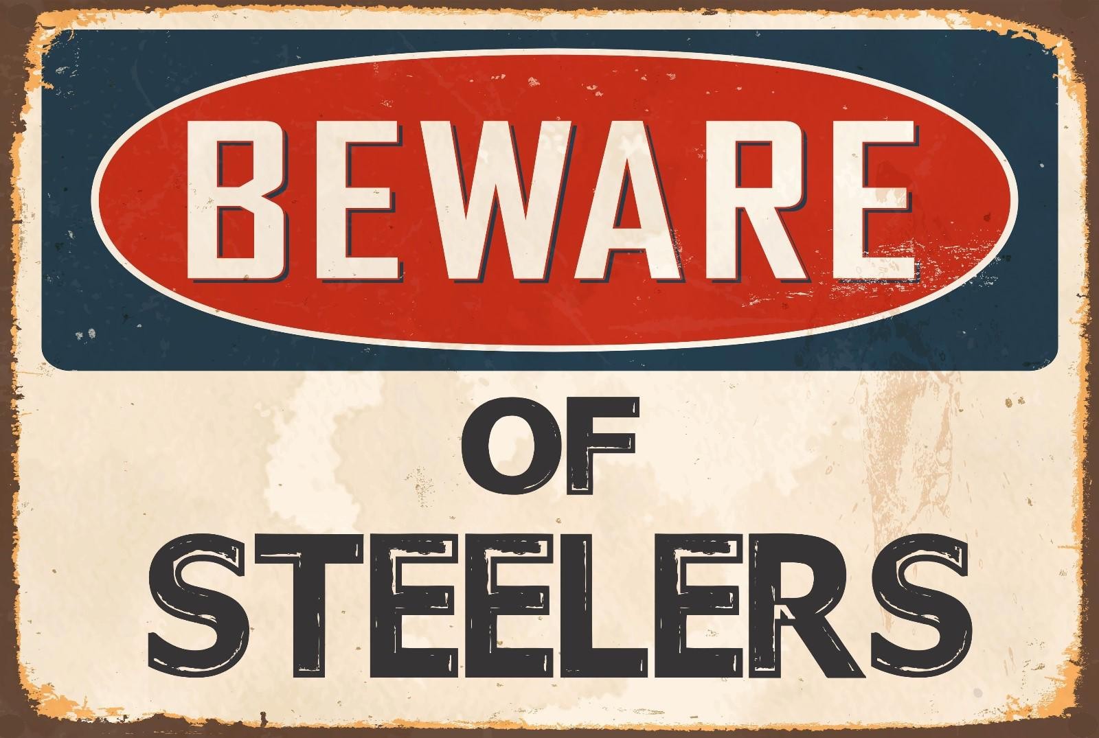 BEWARE of STEELERS Aluminum 8x12 Metal Novelty Vintage Reproduction Danger Sign