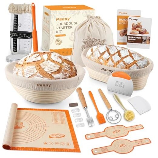  Sourdough Starter Kit, Banneton Bread Proofing Basket with Glass Oval & Round