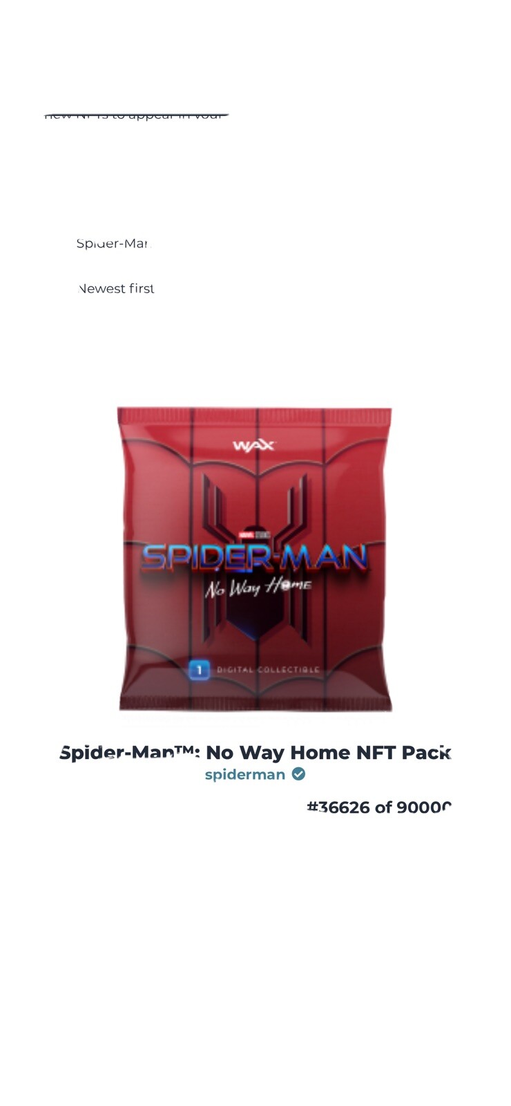 Spider-Man™: No Way Home NFT Packspiderman pack#36626 of 90000. AMC Exclusive