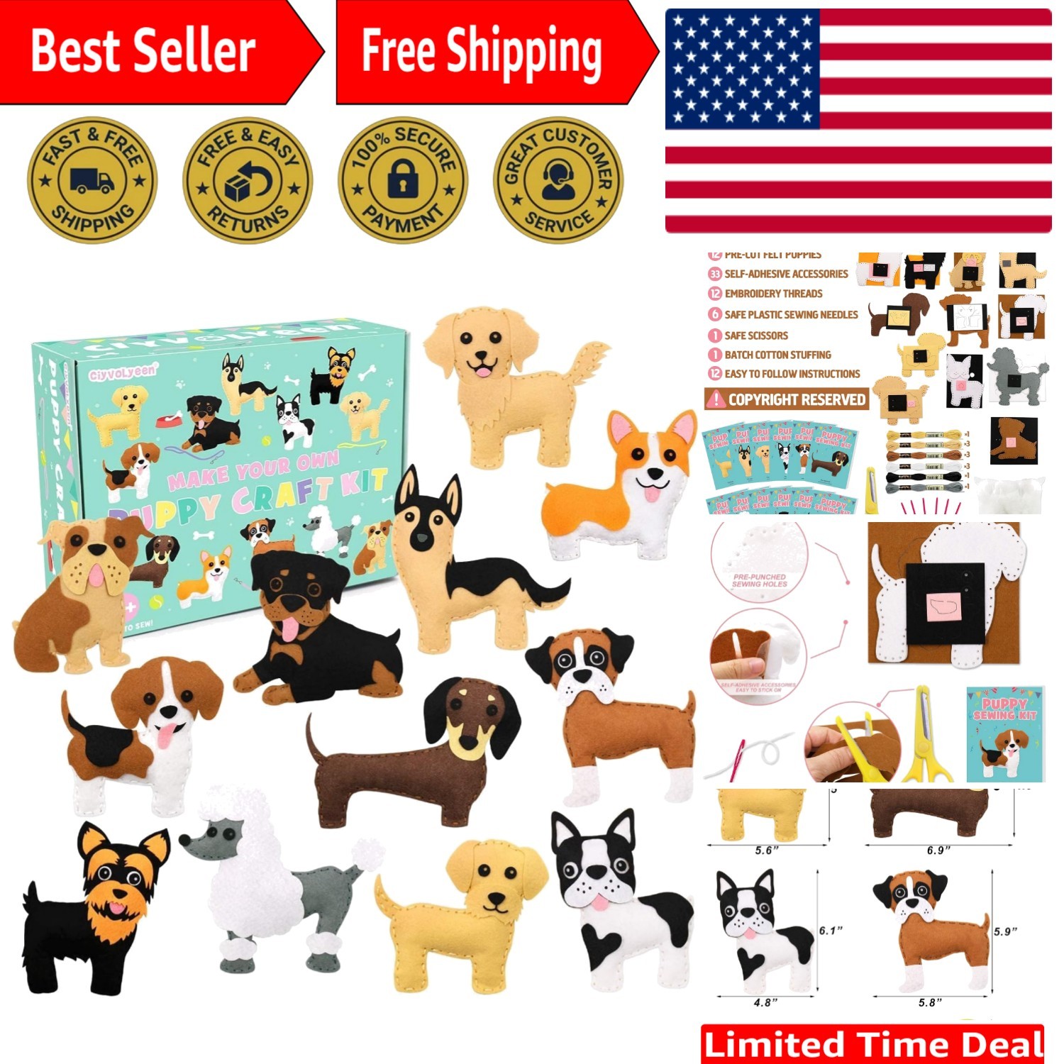 Puppy Sewing Kit for Kids –Fun Plush Toy Sewing for Girls & Boys – DIY Felt C...