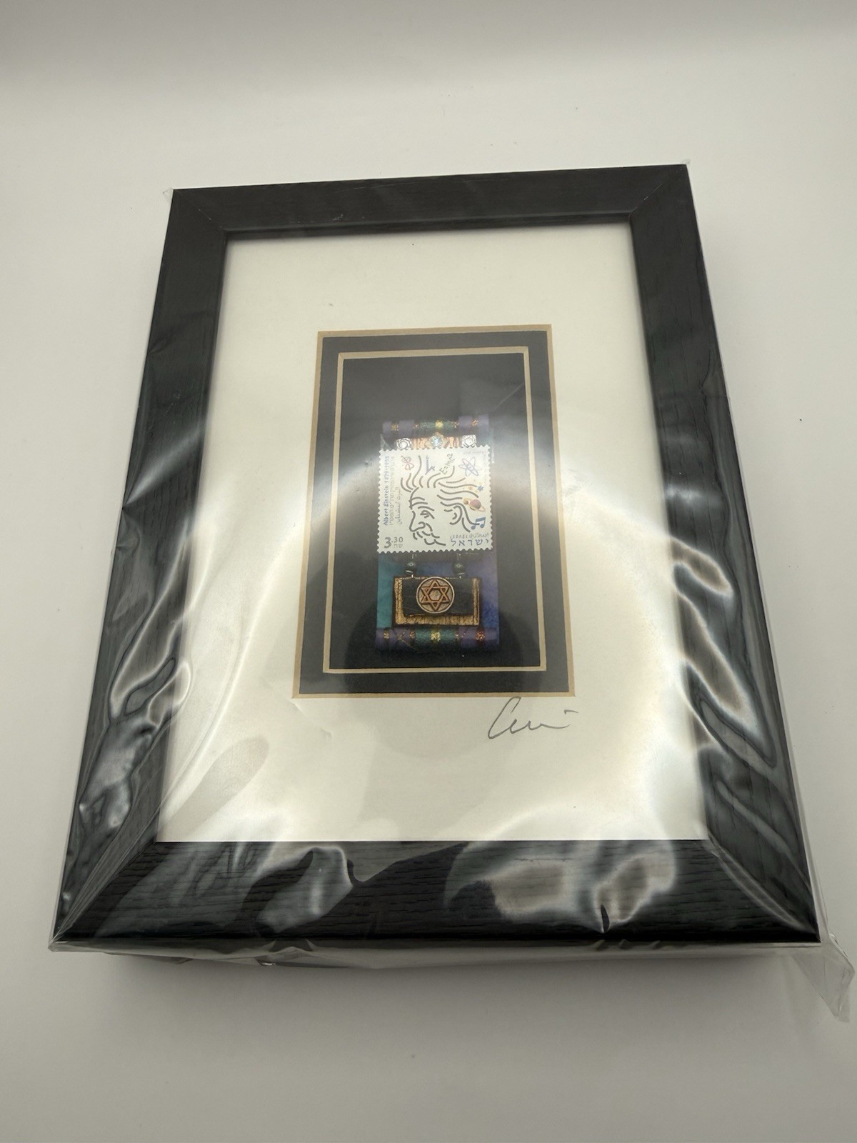 Michael Cukier Signed Original Mixed Media Assemblage Einstein Stamp 8x6 Framed