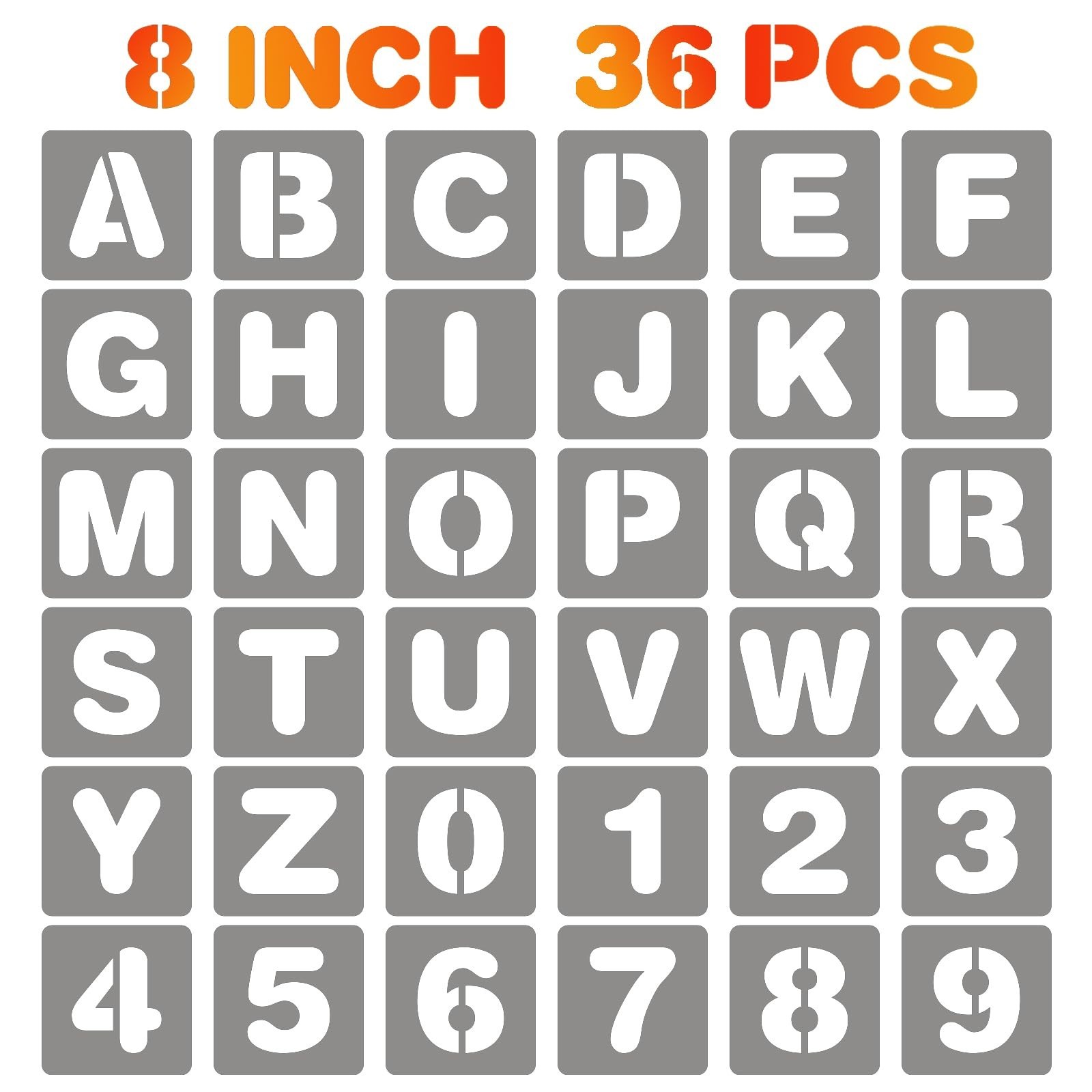 BAMIDELE 8 Inch Letter and Number Stencils, 36 Pcs Reusable Plastic Alphabet ...