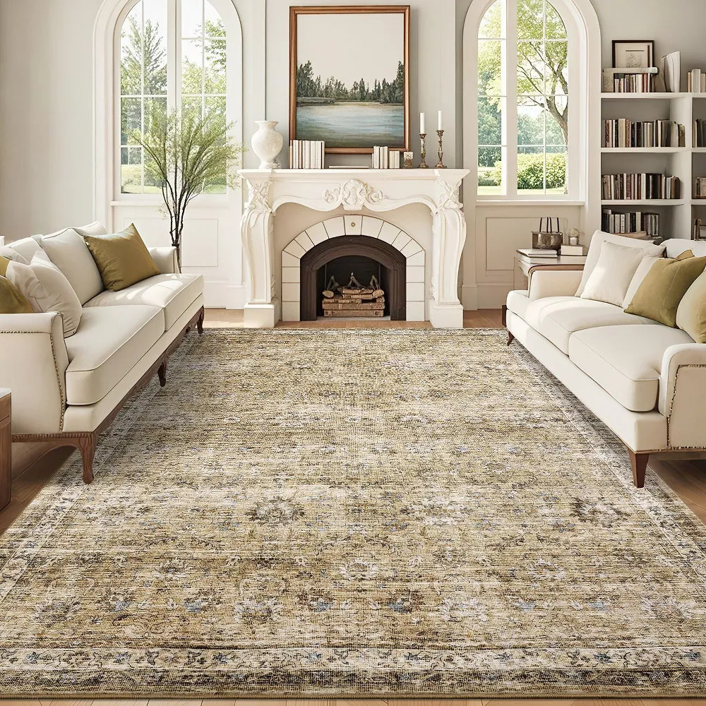 9x12 Vintage Area Rug for Living Room Bedroom Machine Washable Distressed Rug