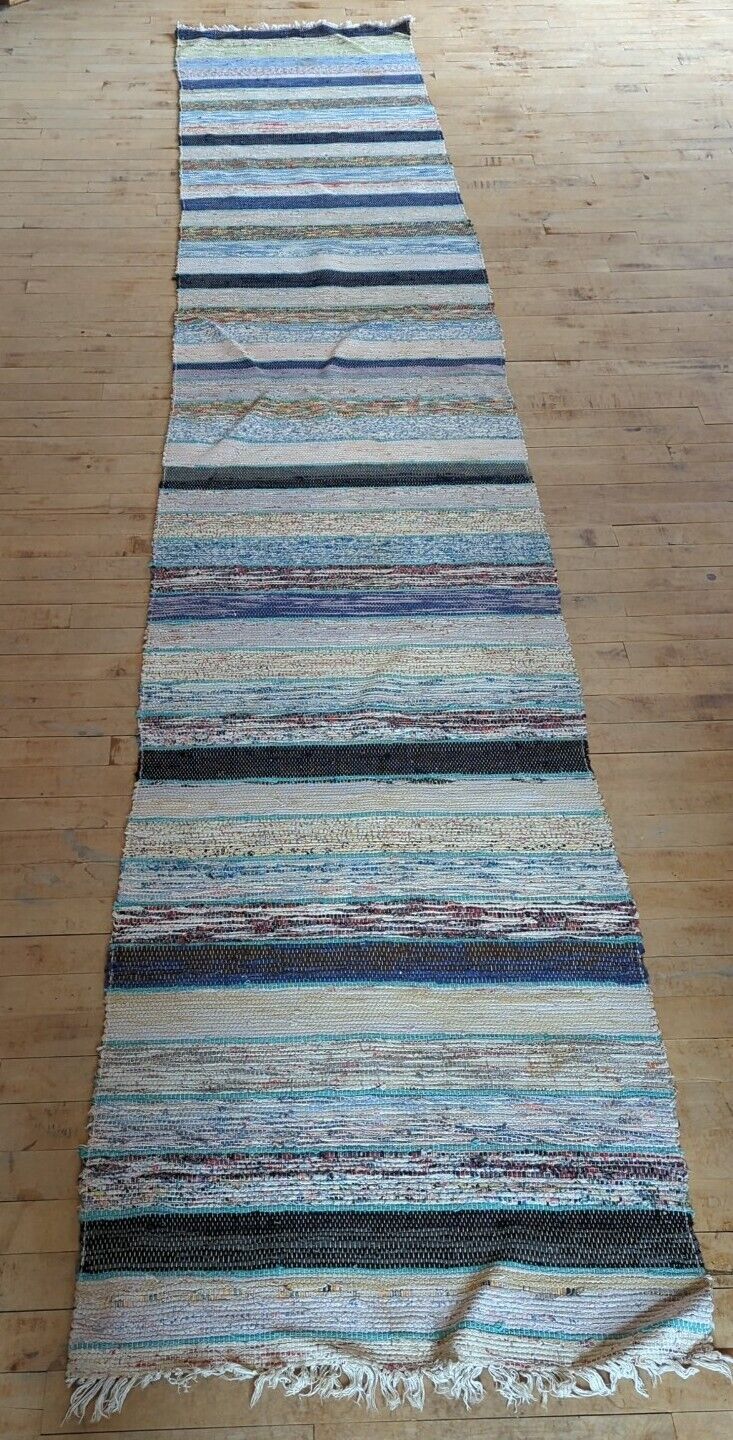 Antique Imported Swedish Hand Made Rag Rug Runner (26.5" x 140" ) As Shown