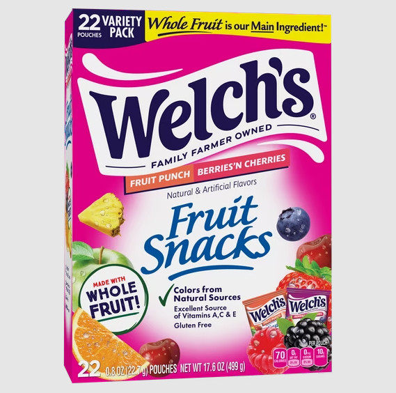 Welch's Fruit Snacks Gluten-Free Fruit Punch,Berries 'N Cherries Soft Fruit 8 oz