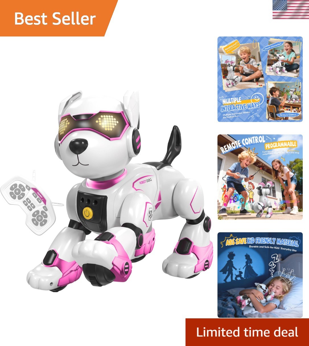 Robot Dog Toys for Kids, Remote Control Dog Robot, Voice & Touch Control, Pro...