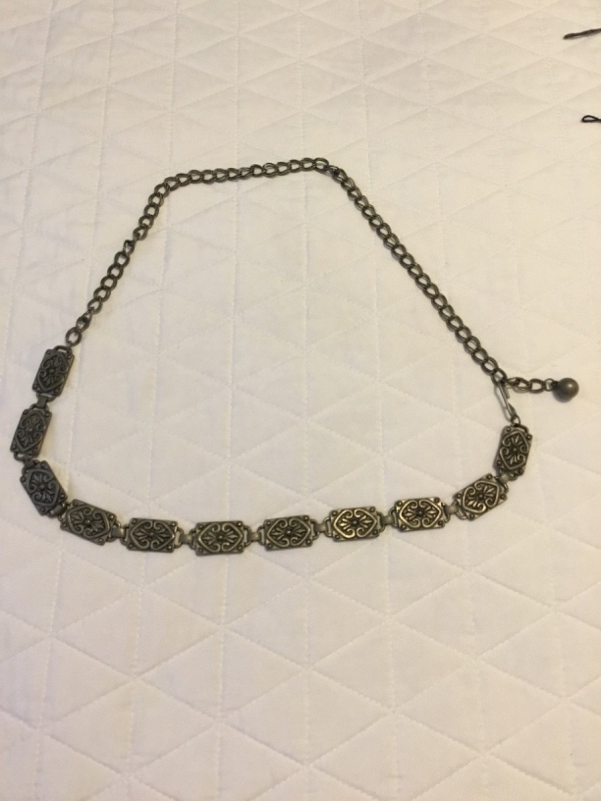 Vtg Geometric Links Metal Chain Belt Boho Hippie Silver Colored