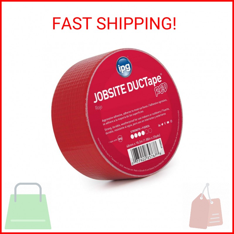 IPG JobSite DUCTape, Colored Duct Tape, 1.88" x 20 yd, Red (Single Roll)
