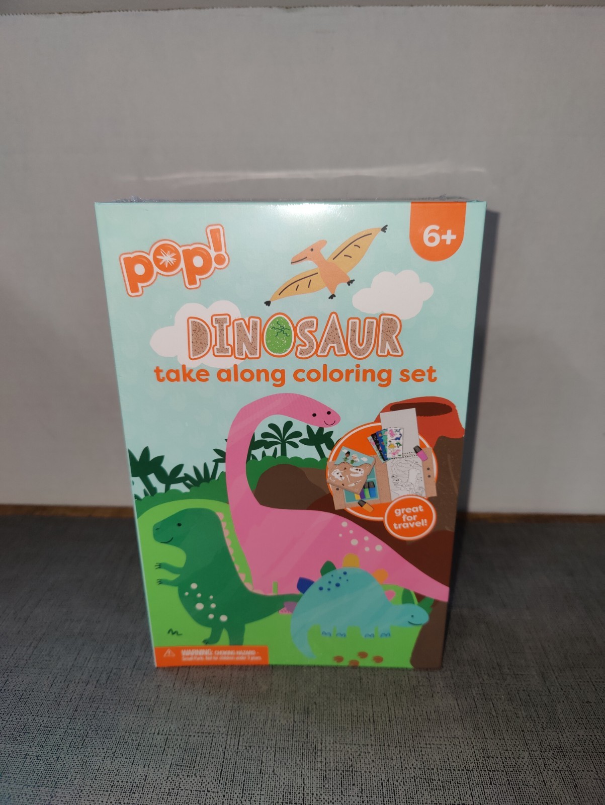 Dinosaur take along coloring set 31 page book stickers markers magnetic case-NIP