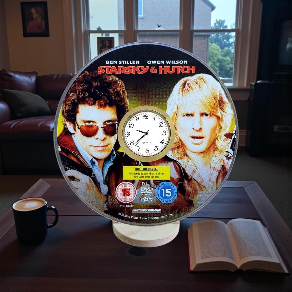 Starsky And Hutch Novelty Clock Upcycled DVD Display Stand Handmade UK