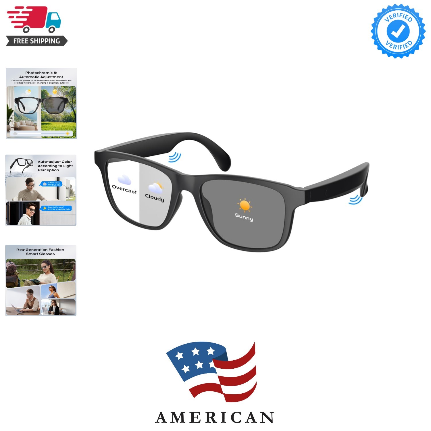 Smart Glasses for Women Men,Bluetooth Glasses with Photochromic Lenses,Built-...