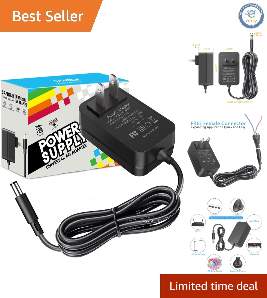 High-Quality 12V 2A DC Power Supply - Perfect for LED Strips, Cameras & More