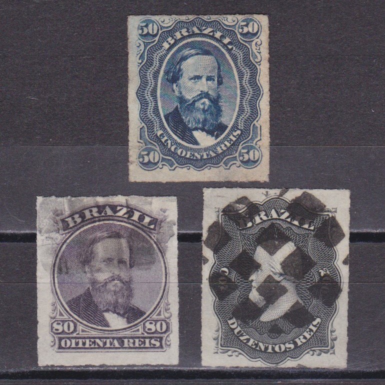 BRAZIL 1876, Sc# 63-66, CV $37, Rouletted, Used