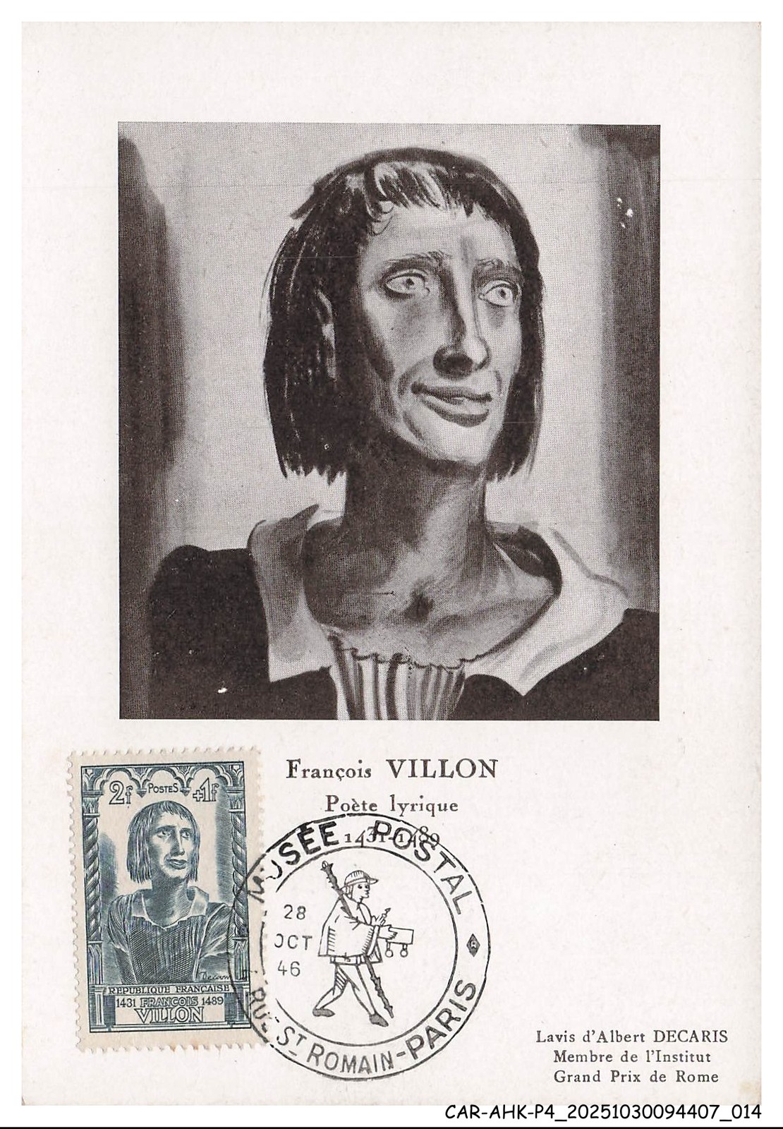 CAR-AHKP4-0193-MAXIMUM Cards - François Villon - Lyric Poet - 1946 - 1st