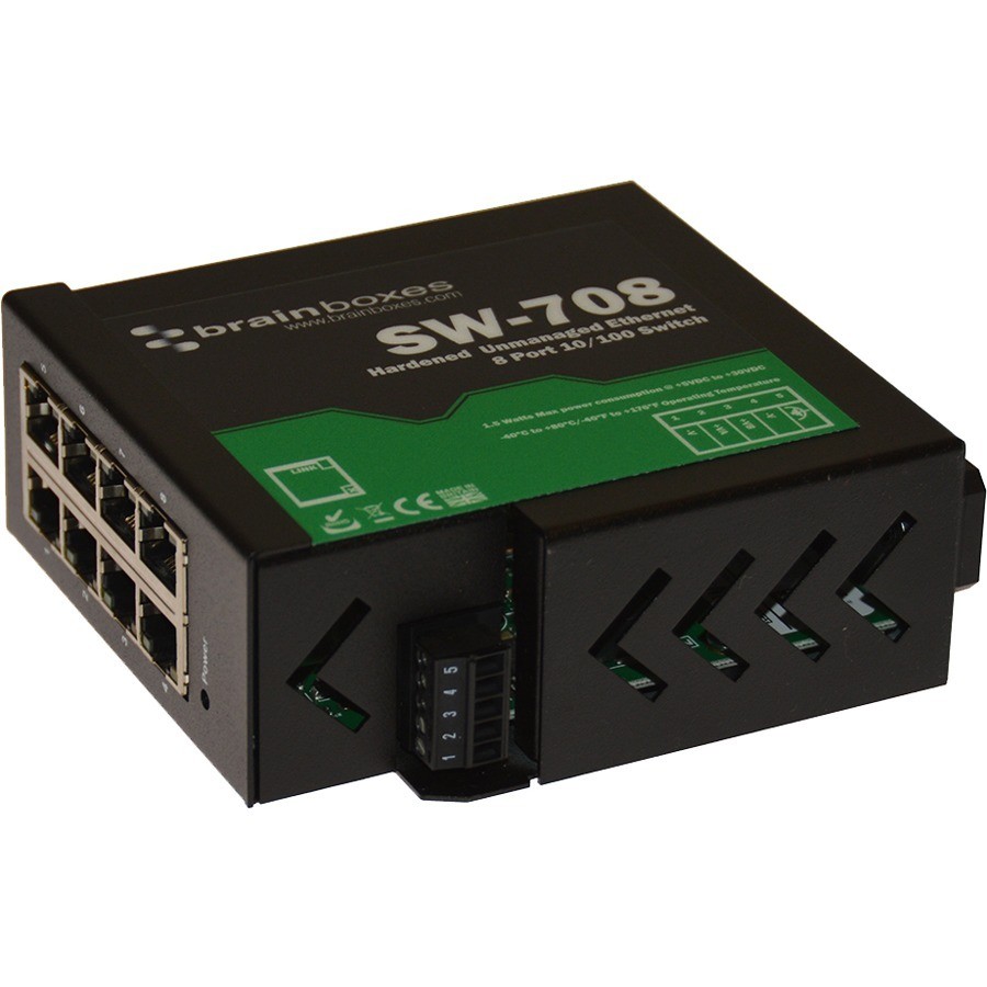Brainboxes SW-708 8 Port Unmanaged 2L Ethernet Switch DIN Mountable