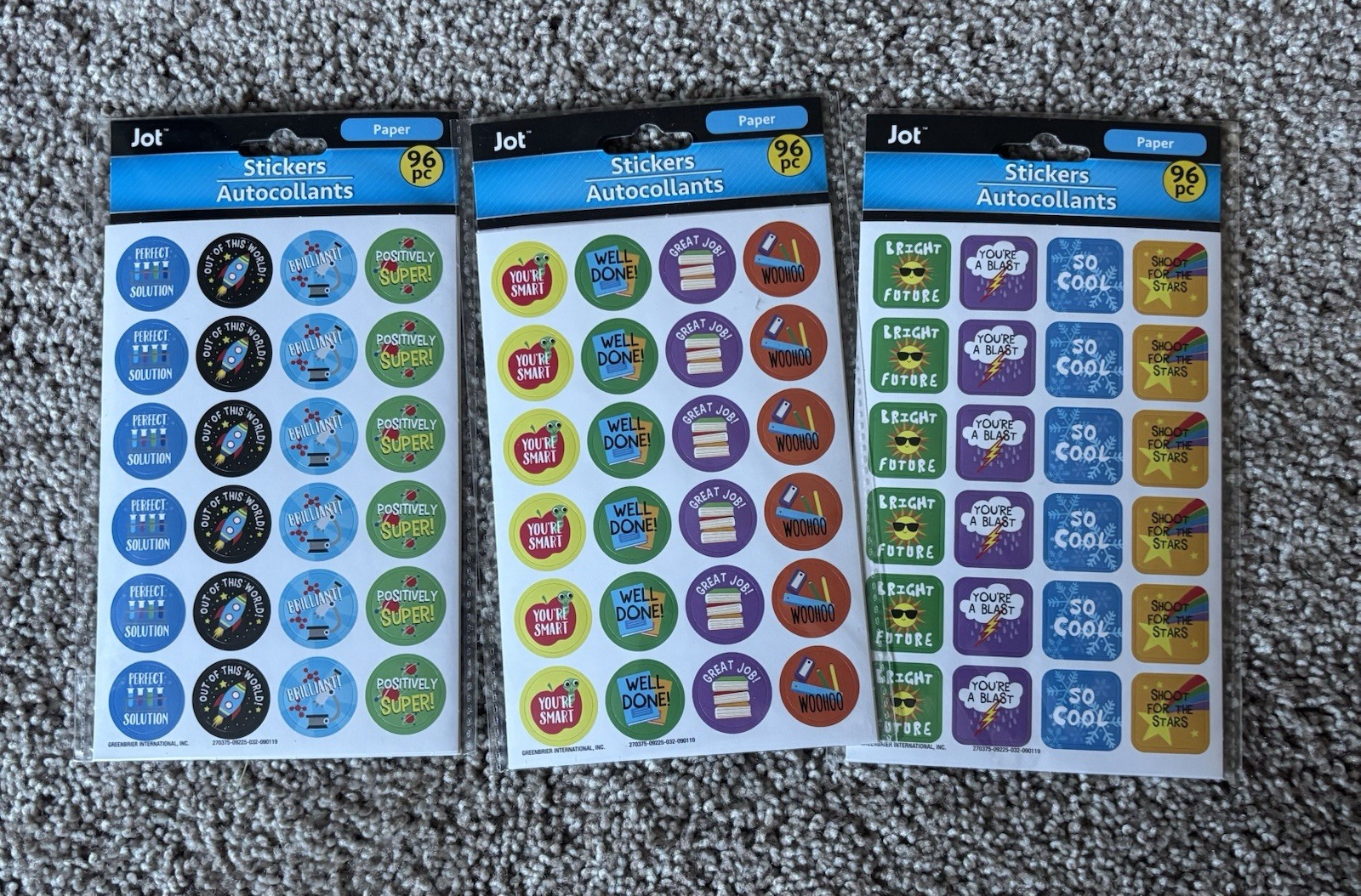 Jot 3 Pack Stickers School Supplies Teacher/Kid Essentials Total 288pcs Stickers