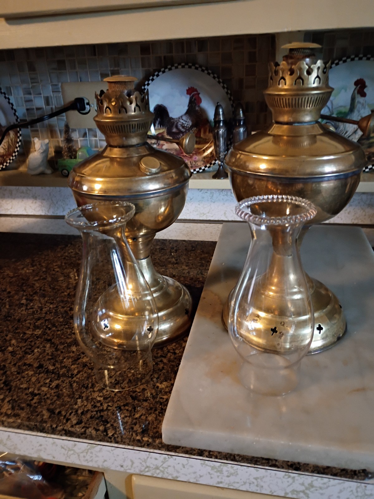 SET OF TWO BRASS RAYO LAMPS WITH CLEAR GLOBE SHADES18" TALL WITH THE GLOBE