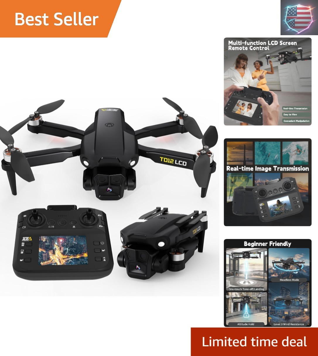 Brushless Motor Drone with LCD Screen Remote Control Drone for Beginners Dron...
