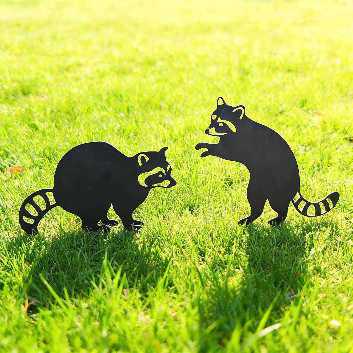 2 Pack Raccoon Metal Garden Stakes for Outdoor Decor – Cute Animal Yard Art f...