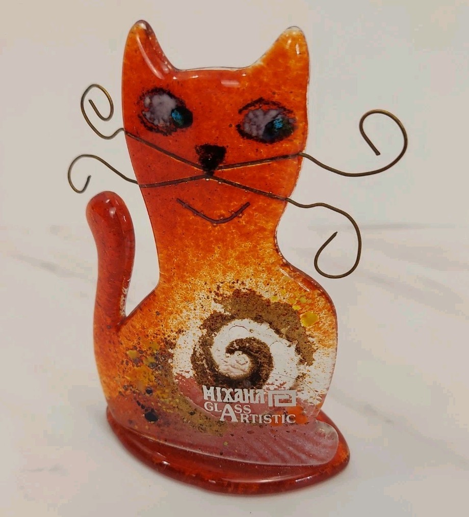 Vintage MCM Atomic Glass Cat Mixaha de Artistic Tea Light Art Figure Whimsical