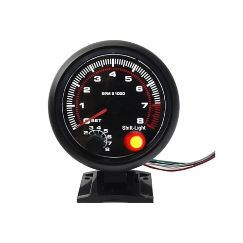 Universal 3.75" 12V White LED Backlit Tachometer Gauge with Red Shift Light 