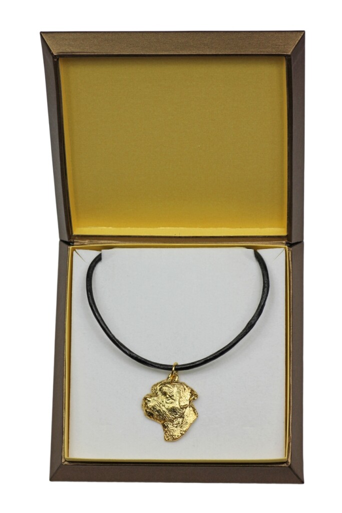 Border Terrier - Dog Collar In Gift Box, Gold-Plated Pendant For Dog Lover