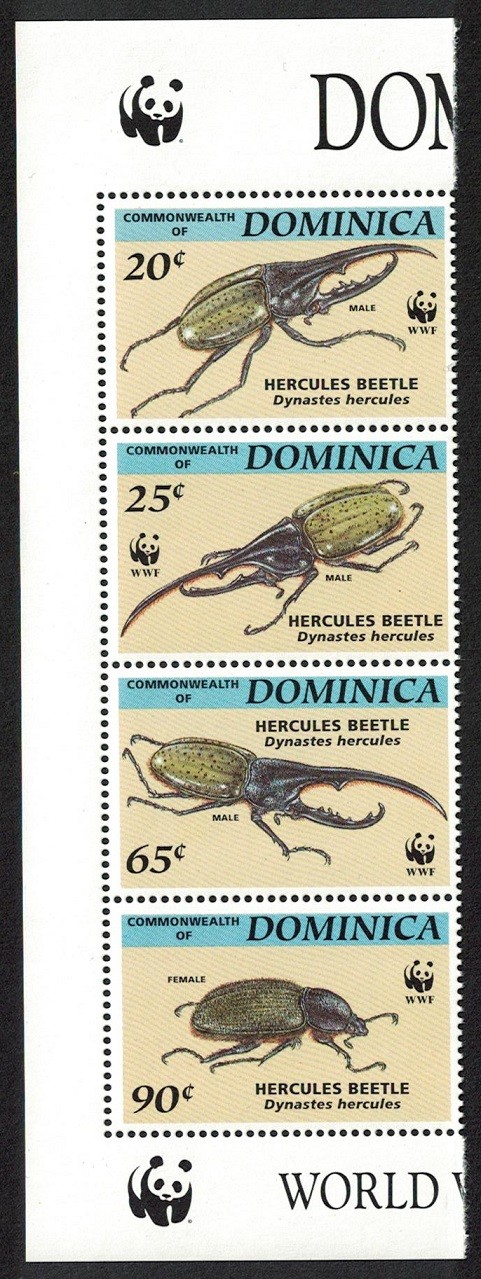 Dominica WWF Hercules Beetle Strip of 4v Logo 1994 MNH SG#1799-1802