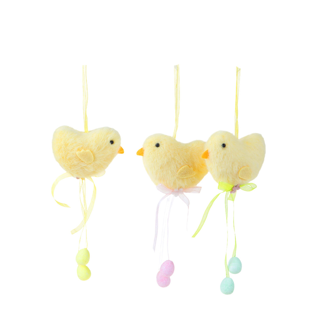 Ornamento Pulcino Peluche Uova Pendenti H16cm