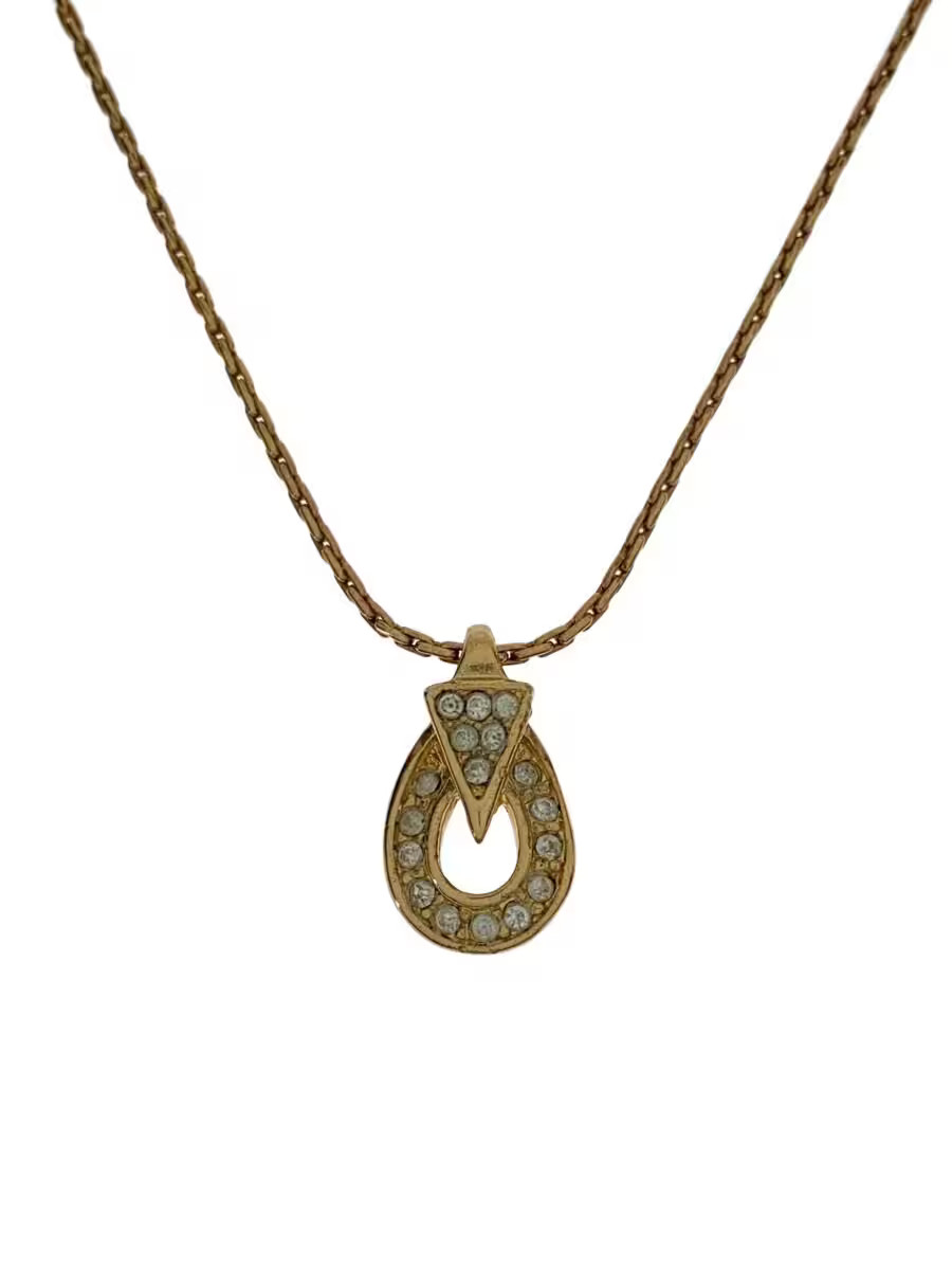 Christian Dior Rhinestone Necklace Rhinestone Gld With Top Ladies M1s27