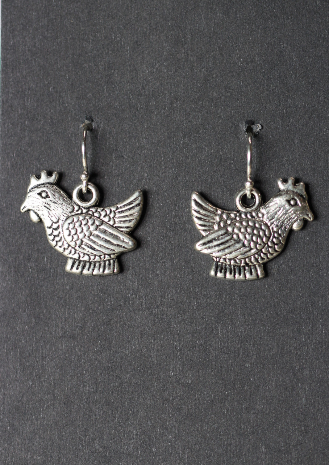 Chicken Charm Earrings 925 sterling silver Hooks Pewter Charms 1" Farm Animals
