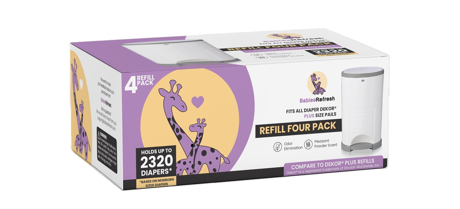 Refills Compatible with DEKOR PLUS Diaper Pail 1 Count (Pack of 4), White 