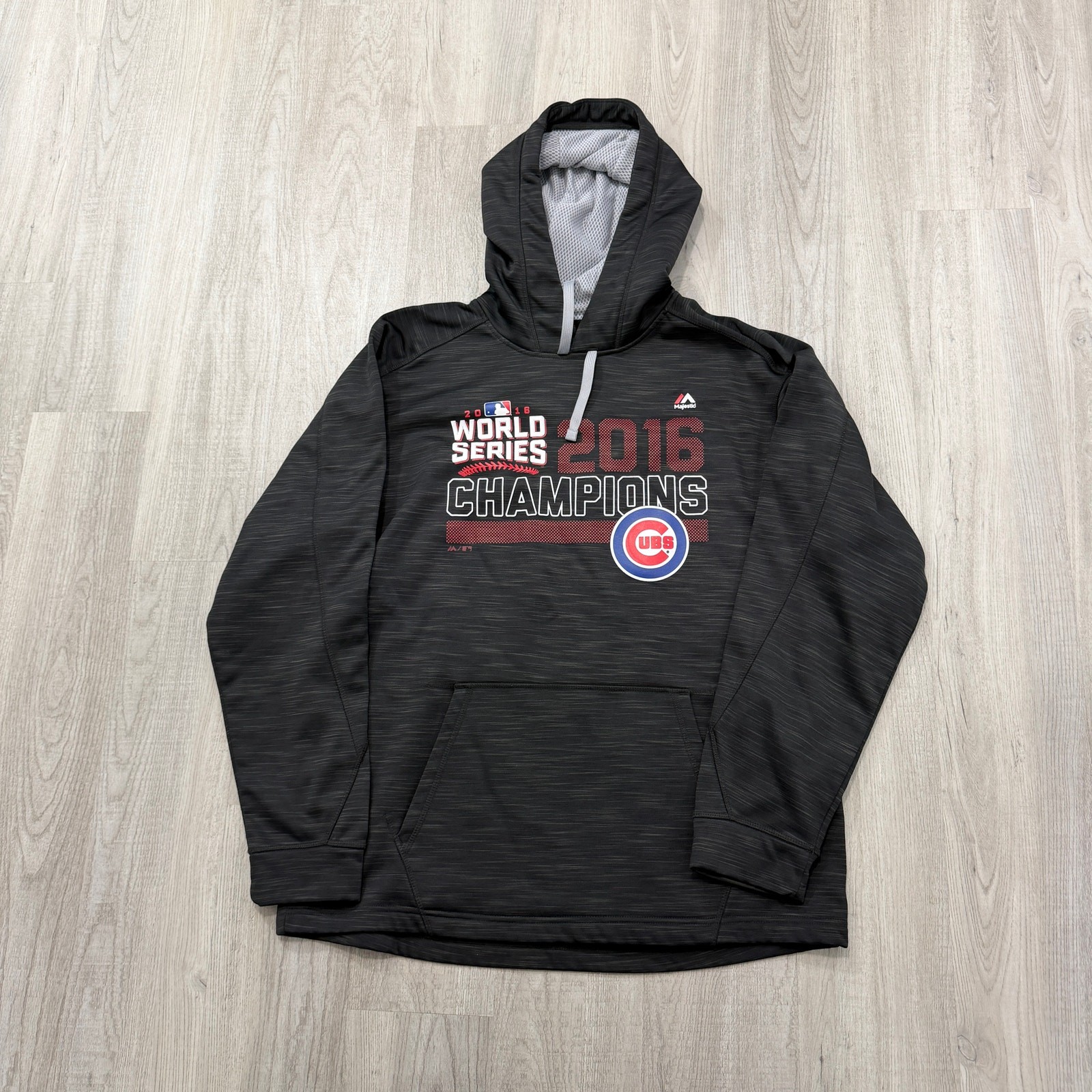 Majestic Chicago Cubs Hoodie Men's Large Gray World Series 2016 Champions 