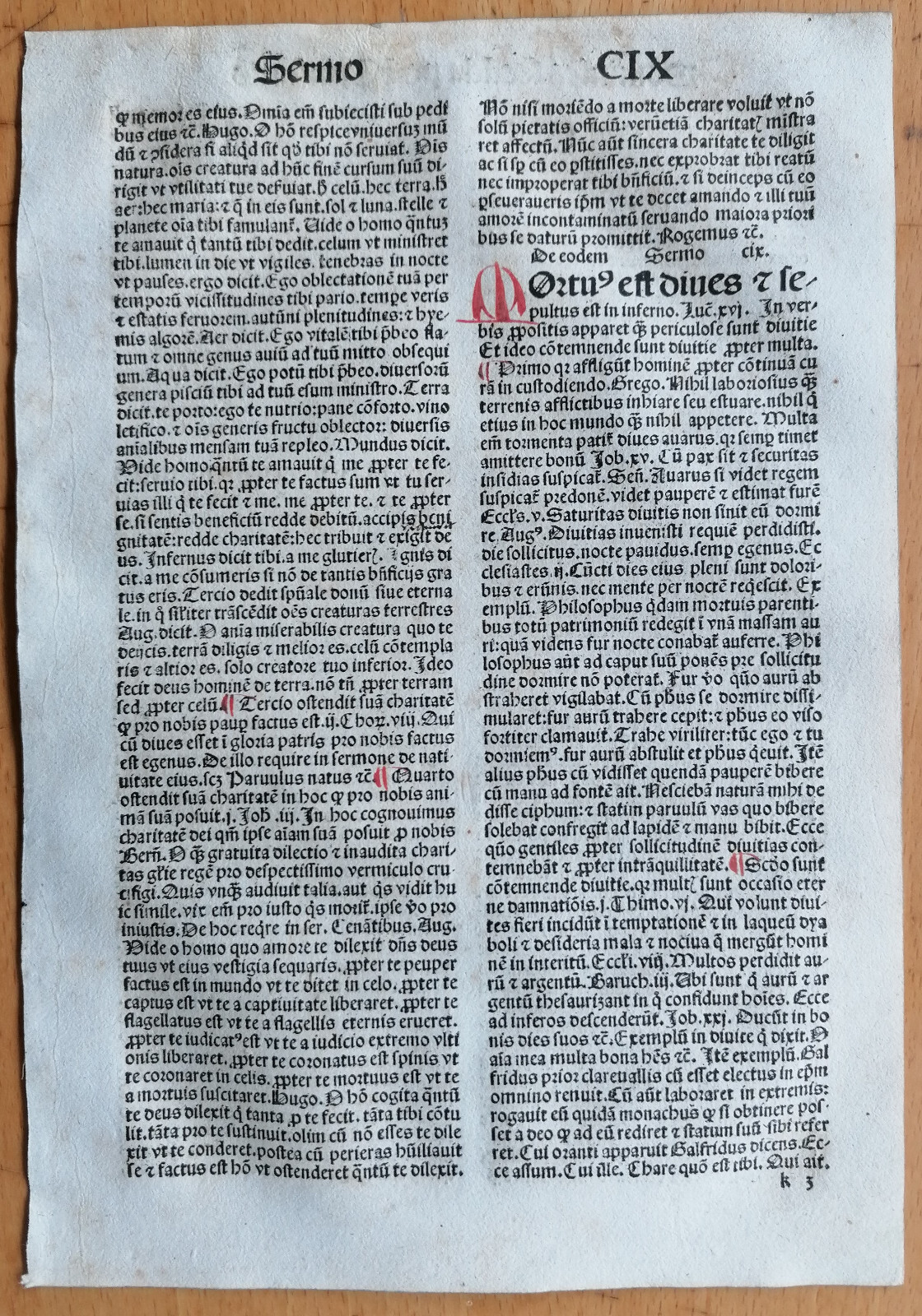 Decorative Rubricated Incunable Leaf Paratus Sermones Koberger (F) - 1496