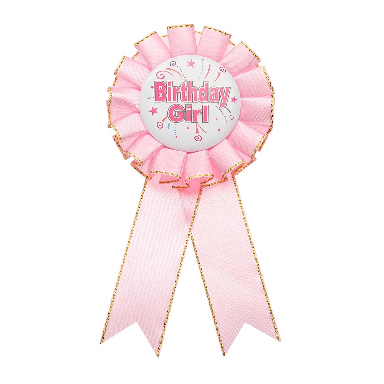Birthday Ribbon Pin, 5.9x2.8" Fabric Birthday Girl Pin for Party, Medium Pink