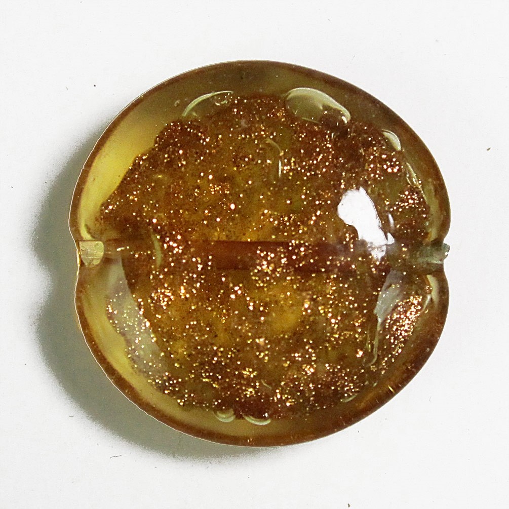 Vintage Sparkly Amber Venetian Lampwork Glass & Aventurine Focal Bead 20mm 7/8"