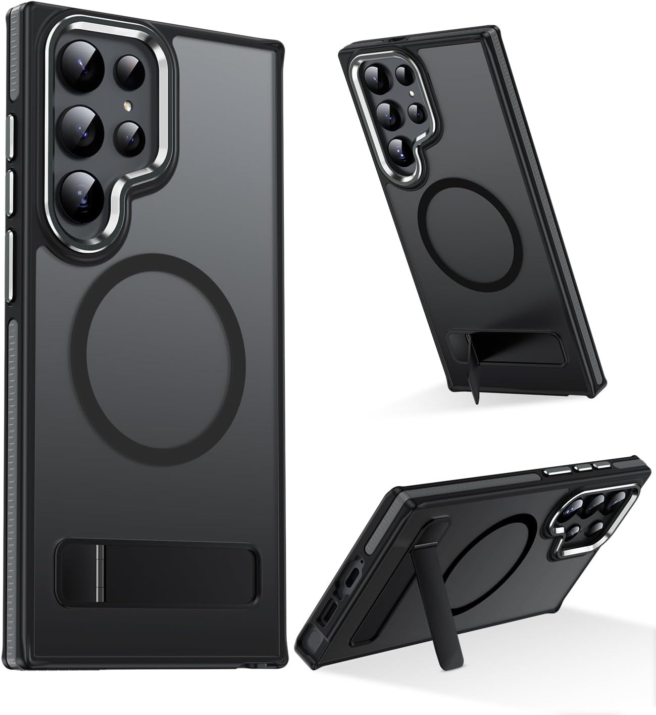 Magnetic Samsung Galaxy S23 Ultra Case with Stand, Slim Translucent Matte Cover