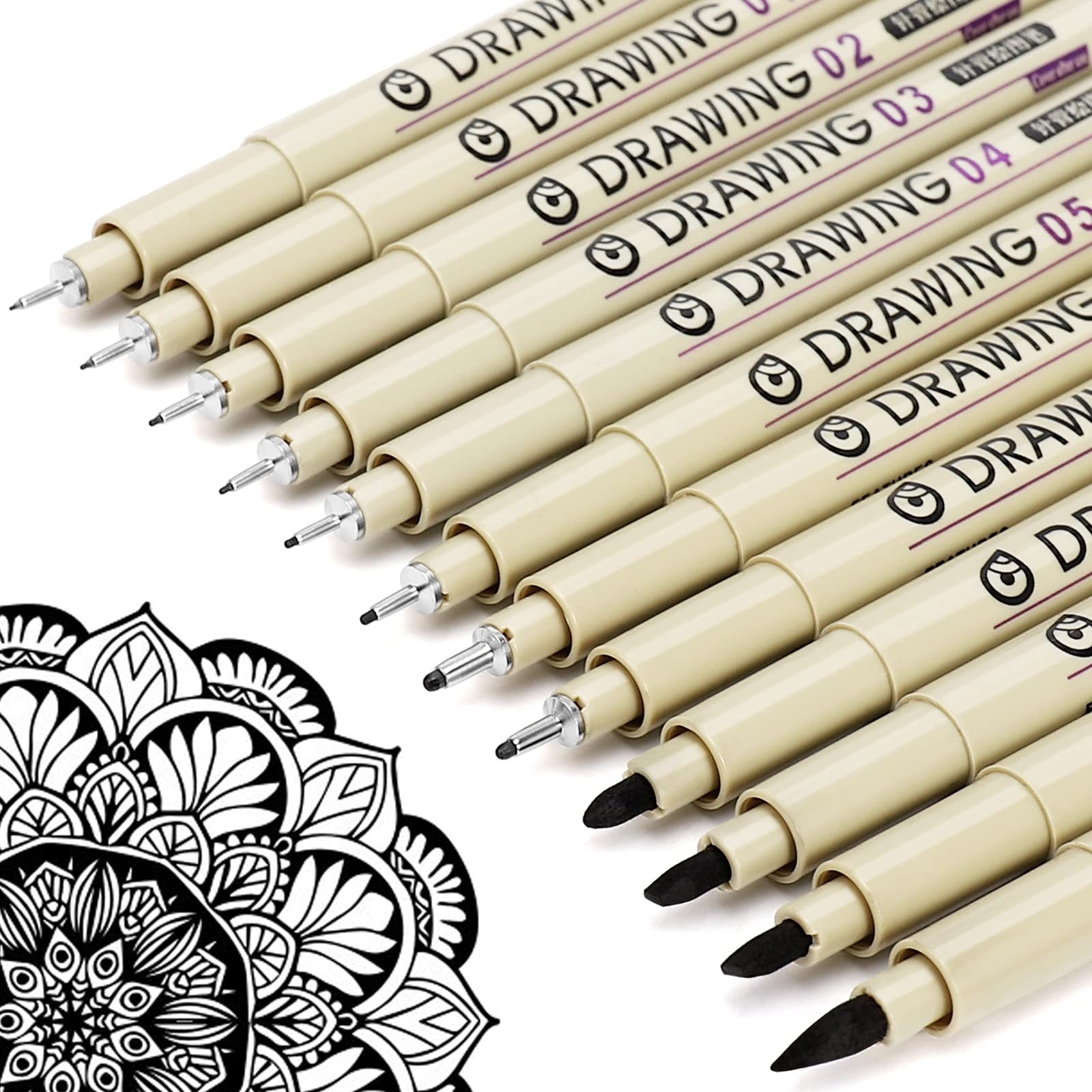 Muchcute Micro Fineliner Drawing Art Pens: 1 Count (Pack of 12), 12 Tip Sizes 