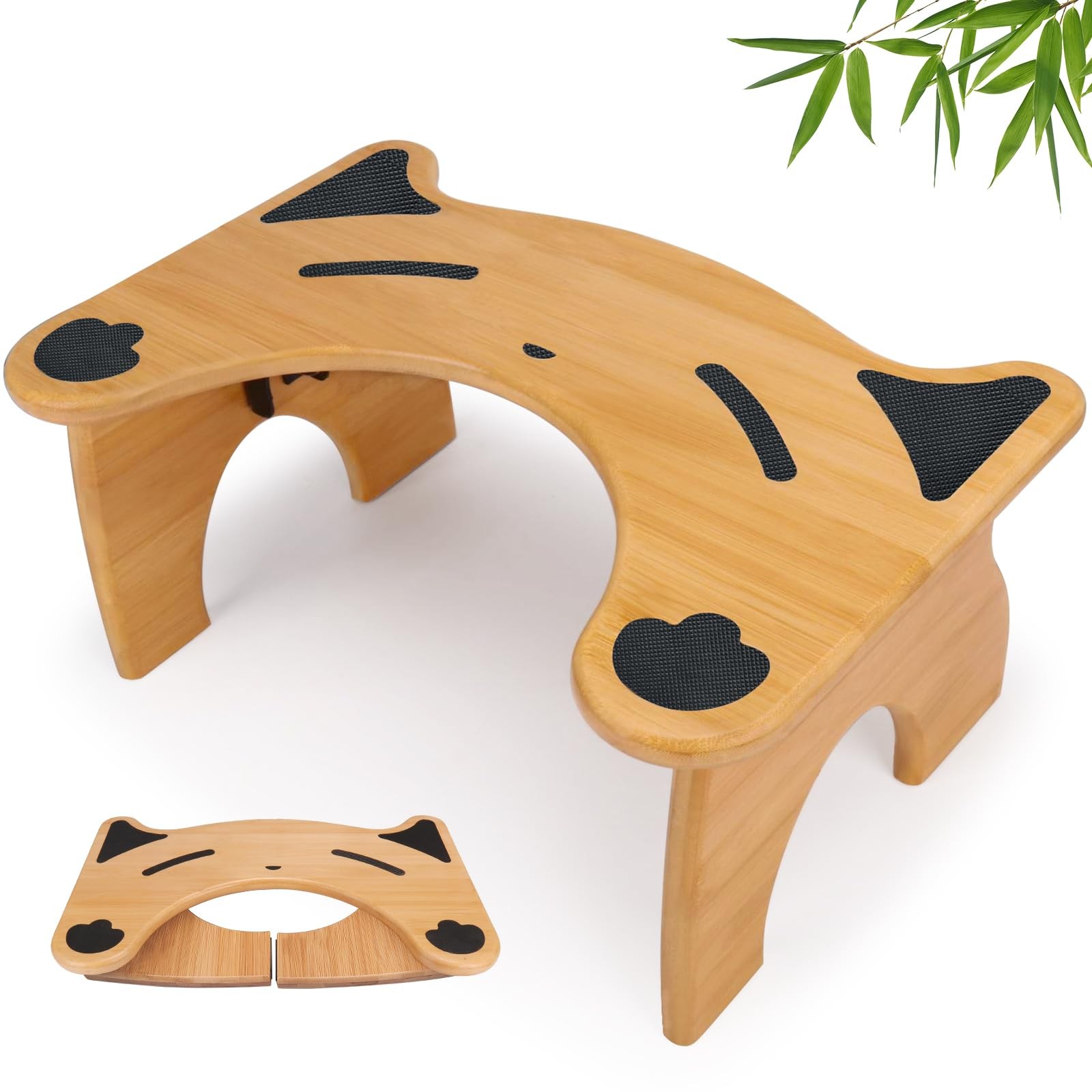 Bamboo Toilet Stool for Bathroom, 7 Inches Foldable Poop Stool with Non-Slip ...