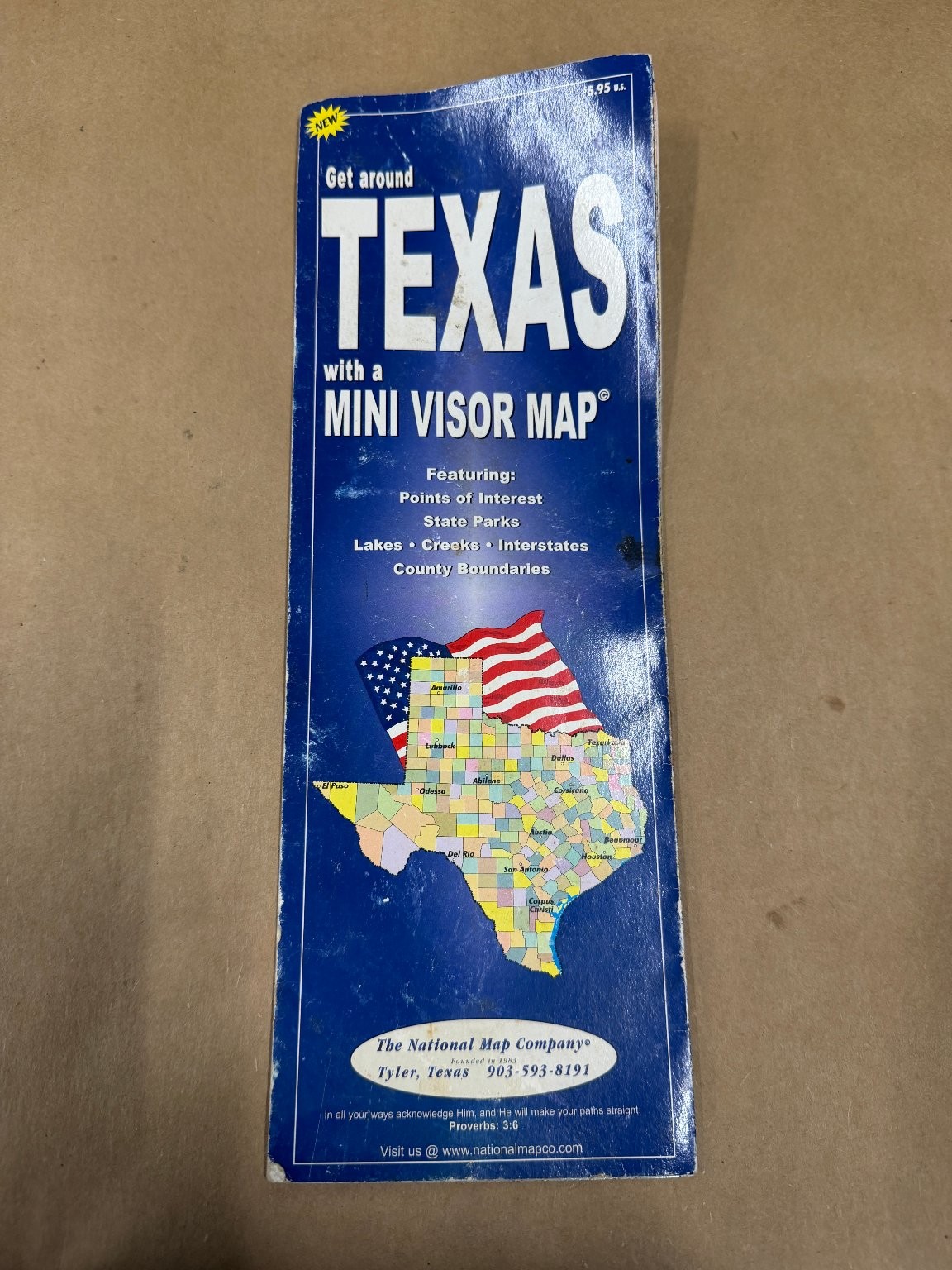 National Map Company Texas Mini Visor Map Travel Road Tourist Folded
