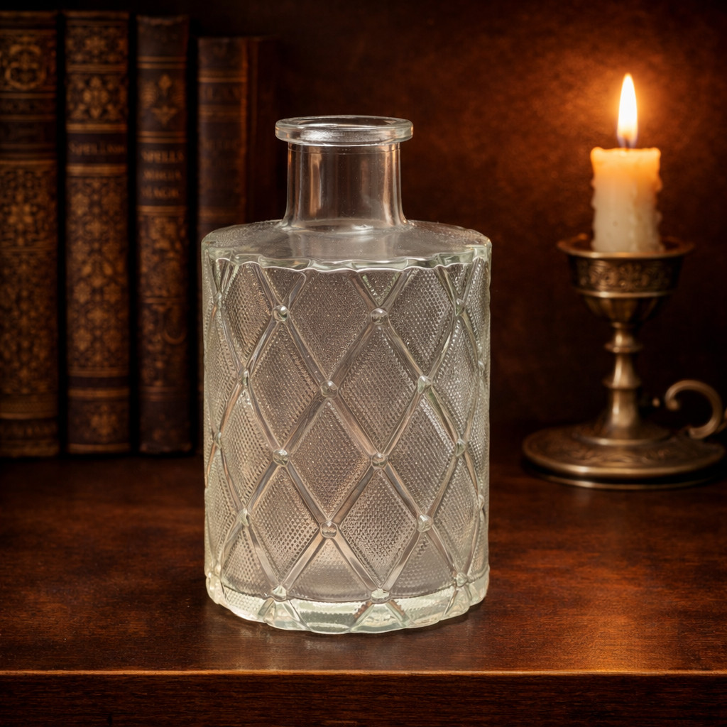 Vintage Clear Pressed Glass Bottle Diamond Pattern Apothecary 4" Decor Jar